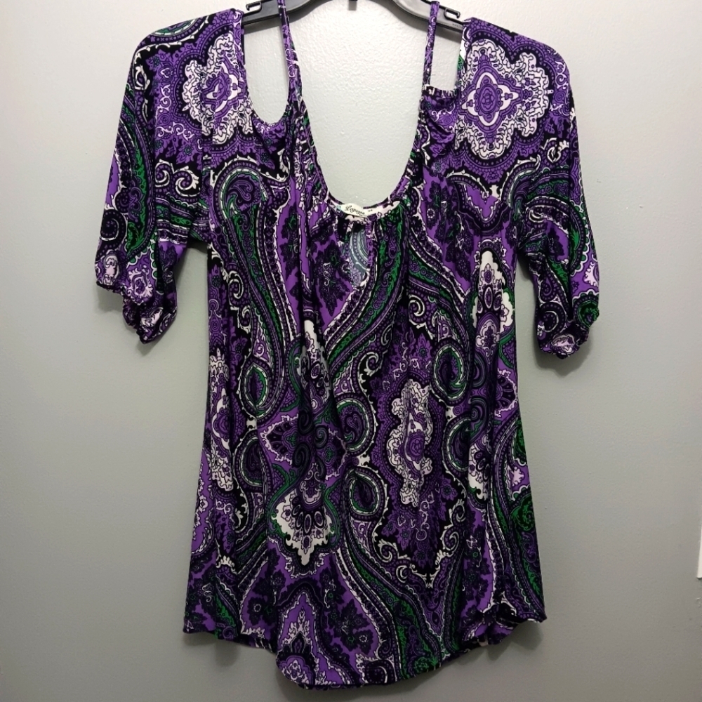 Lapogee women's plus size top blouse size 3X purple and green